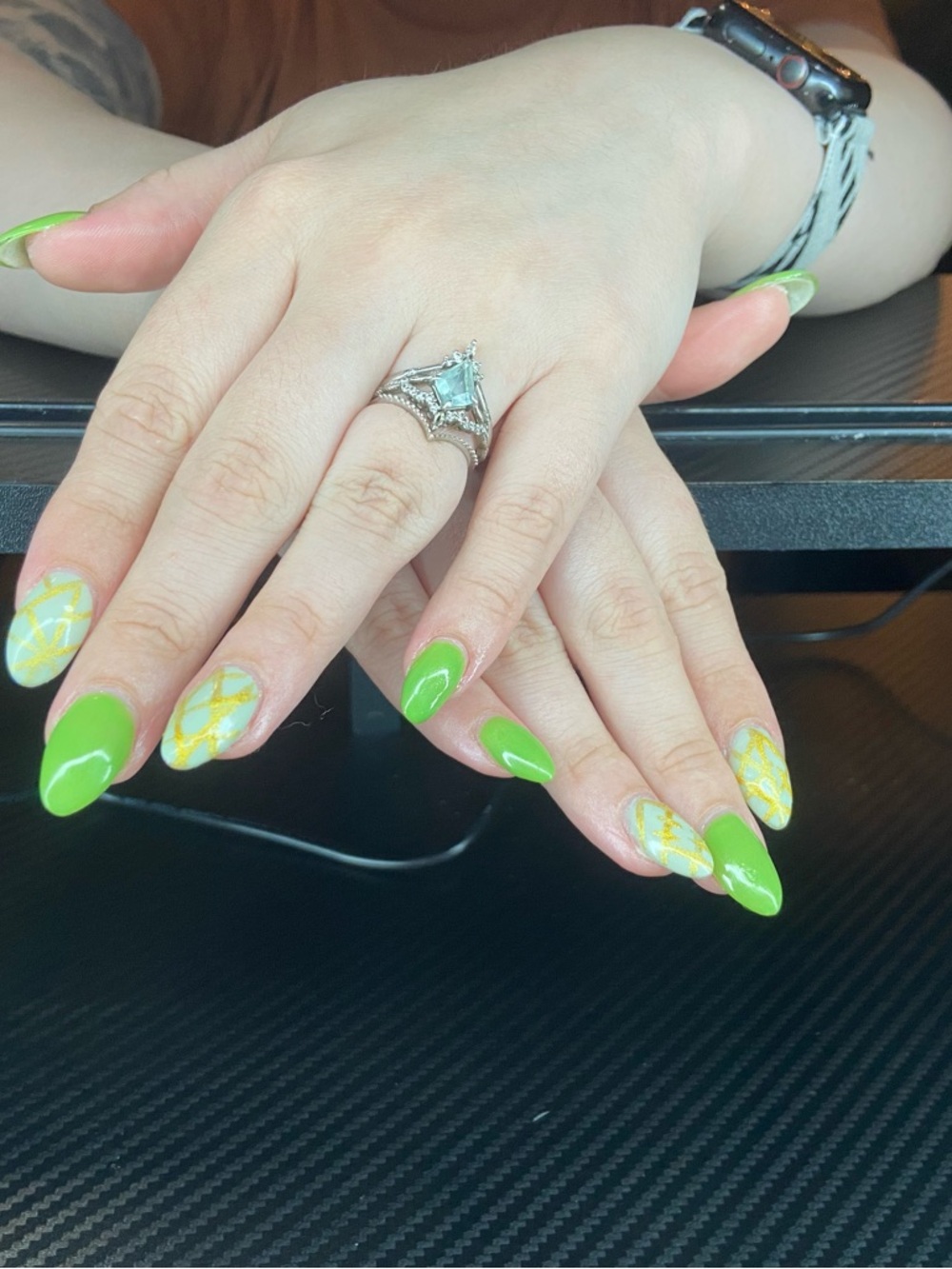Neon Green and Yellow Nail Art Almond Set